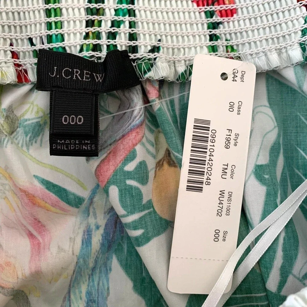 NWT J. Crew Ratti Into the Wild Jungle Off Shoulder Dress‎ 000 XXS Bird Tropical